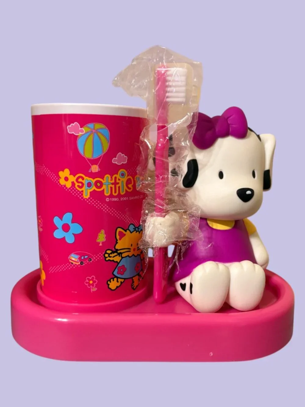Sanrio Spottie Dottie Toothbrush Holder Cup Dalmatian Dog Pink 2001 Vintage EUC